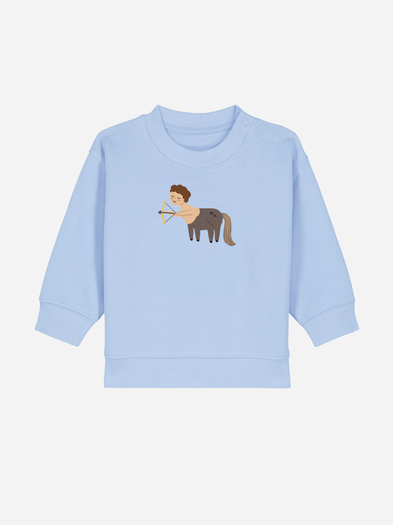 Bio-Baby & Kleinkind Sweater 'Sternzeichen Schütze' Farbe: Hellblau Vorderansicht