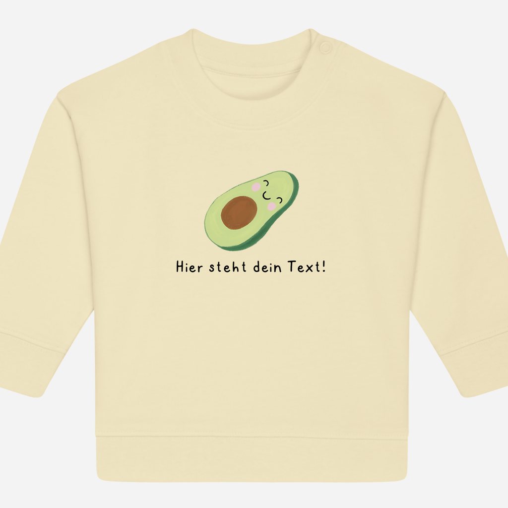 Personalisierbarer Bio-Sweater Motiv 'Avocado' – Geschenk zur Geburt, Taufe oder zum 1. Geburtstag 