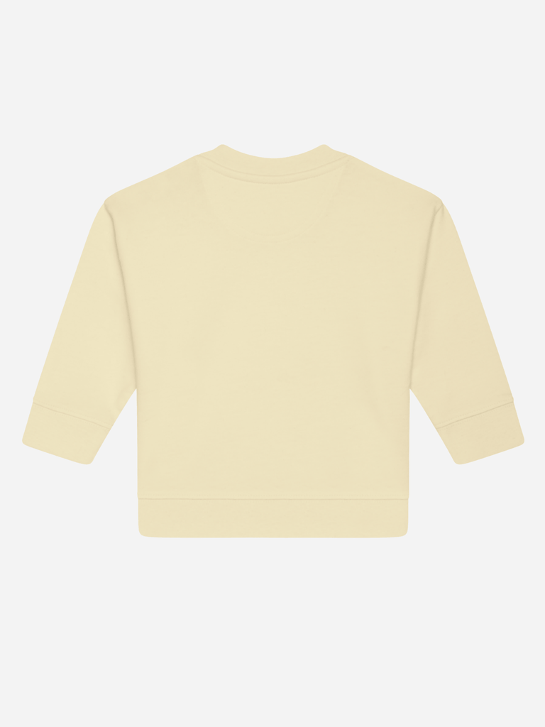 Personalisierbarer Bio-Pullover für Babys in hellem Beige, Rückansicht, ideal als Köln Geschenk.