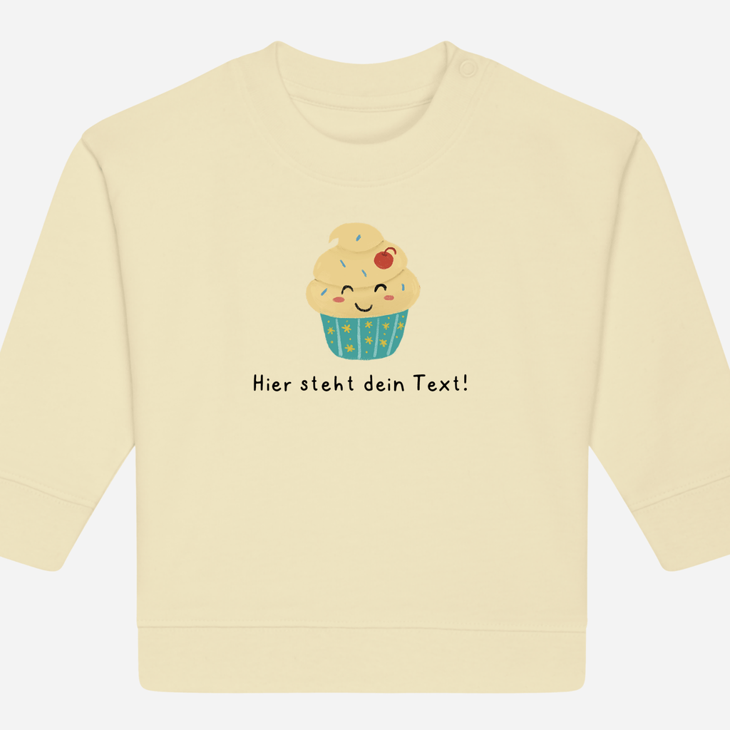 Personalisierbarer Bio-Sweater Motiv 'Cupcake' – Geschenk zur Geburt, Taufe oder zum 1. Geburtstag 