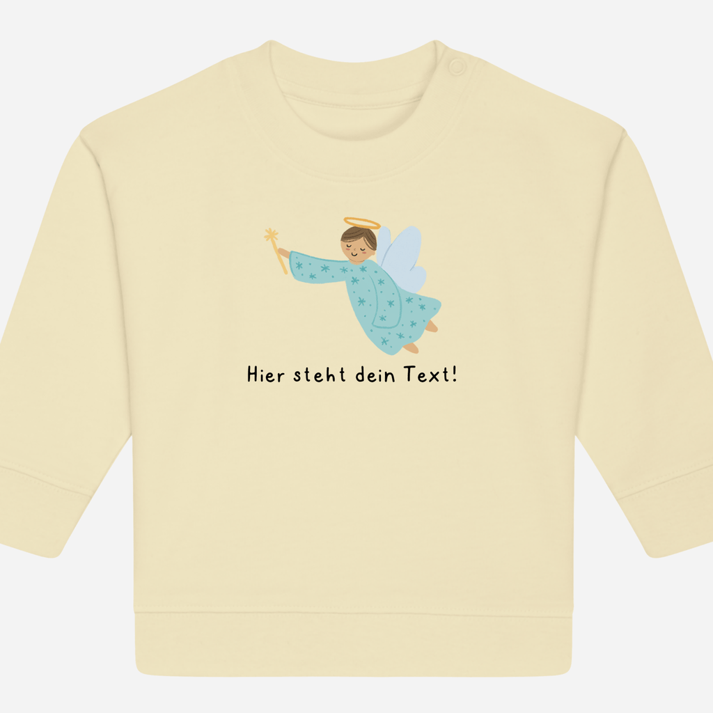 Personalisierbarer Bio-Sweater Motiv 'Schutzengel' – Geschenk zur Geburt, Taufe oder zum 1. Geburtstag 