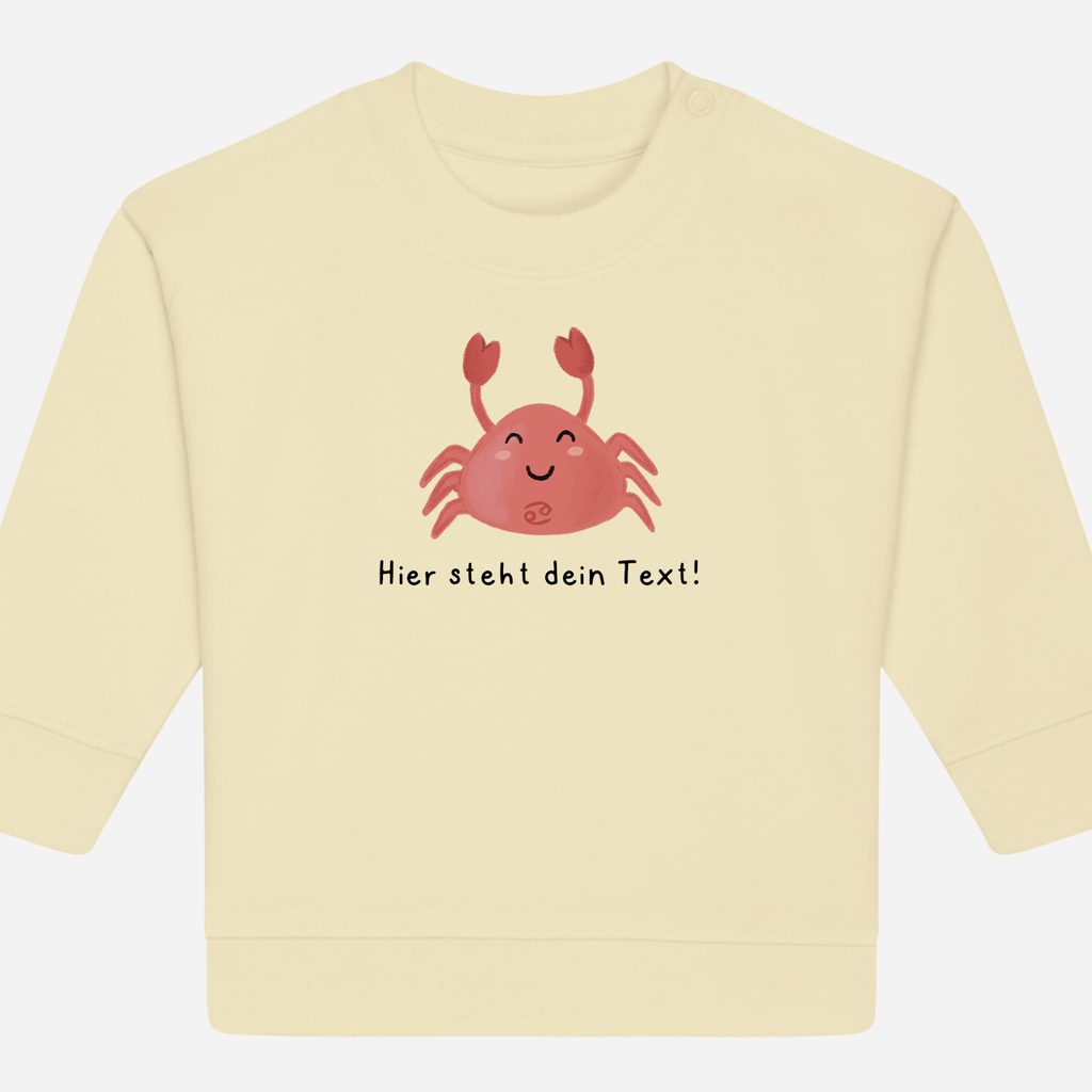 Personalisierbarer Bio-Sweater Motiv 'Sternzeichen Krebs' – Geschenk zur Geburt, Taufe oder zum 1. Geburtstag 
