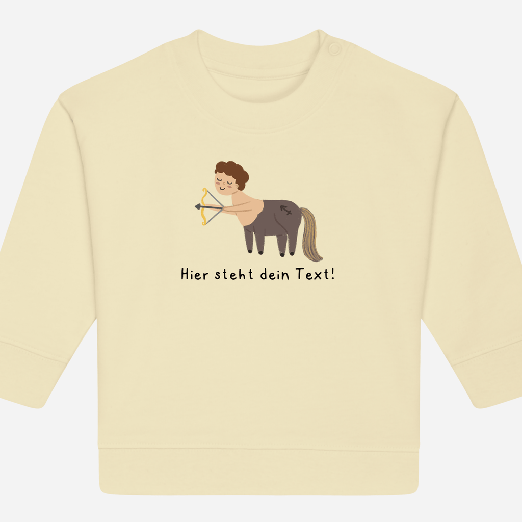 Personalisierbarer Bio-Sweater Motiv 'Sternzeichen Schütze' – Geschenk zur Geburt, Taufe oder zum 1. Geburtstag 