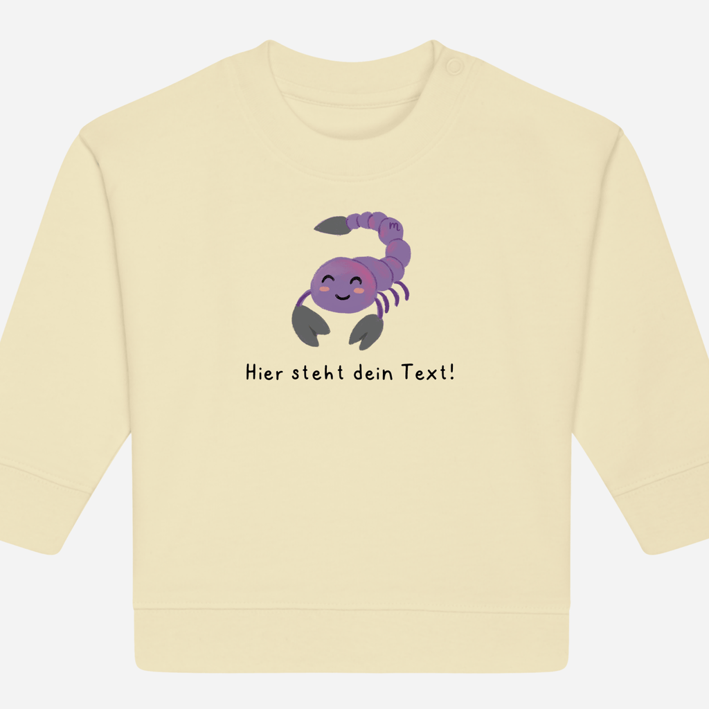Personalisierbarer Bio-Sweater Motiv 'Sternzeichen Skorpion' – Geschenk zur Geburt, Taufe oder zum 1. Geburtstag 