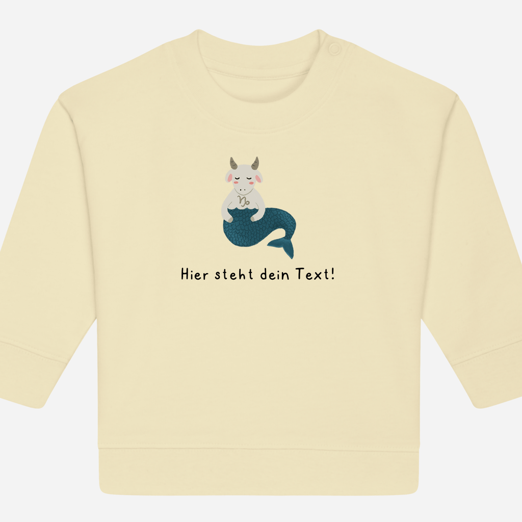 Personalisierbarer Bio-Sweater Motiv 'Sternzeichen Steinbock' – Geschenk zur Geburt, Taufe oder zum 1. Geburtstag 