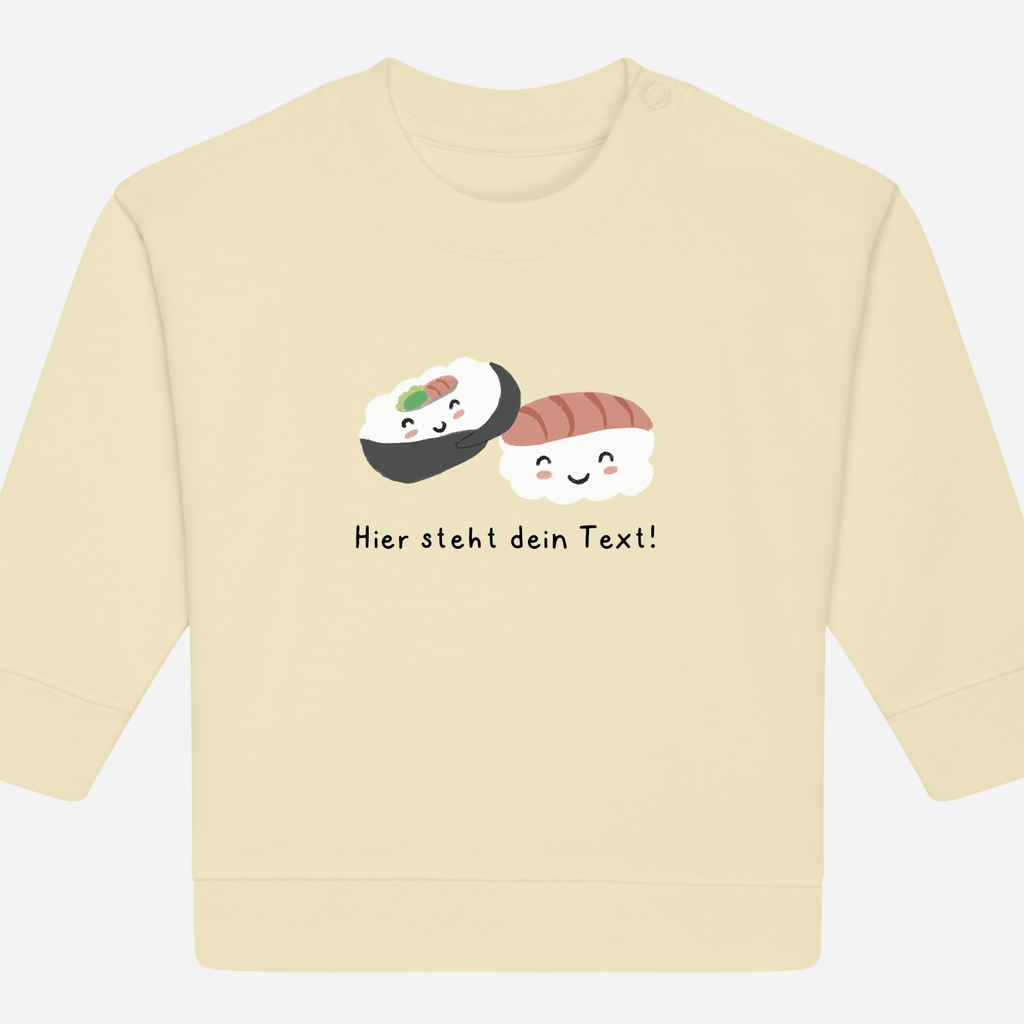Personalisierbarer Bio-Sweater Motiv 'Sushi' – Geschenk zur Geburt, Taufe oder zum 1. Geburtstag 