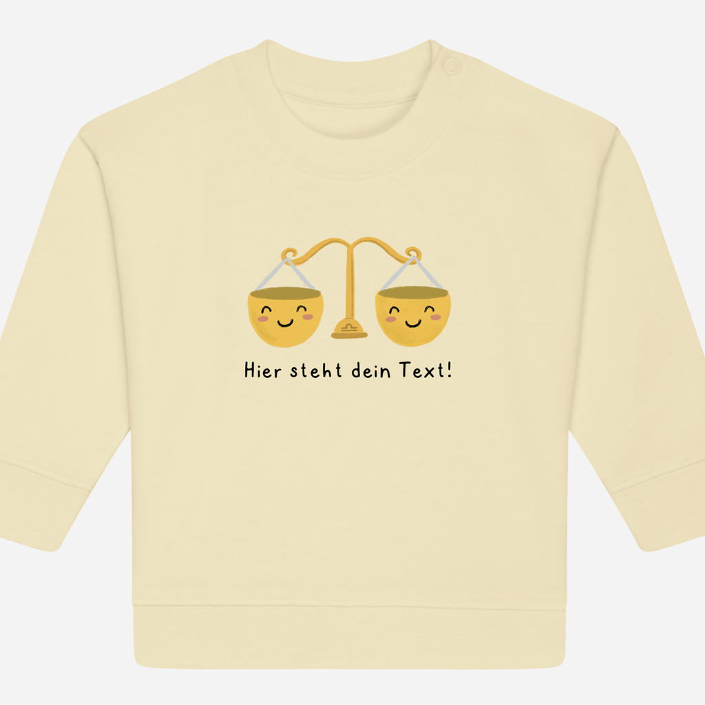 Personalisierbarer Bio-Sweater Motiv 'Sternzeichen Waage' – Geschenk zur Geburt, Taufe oder zum 1. Geburtstag 