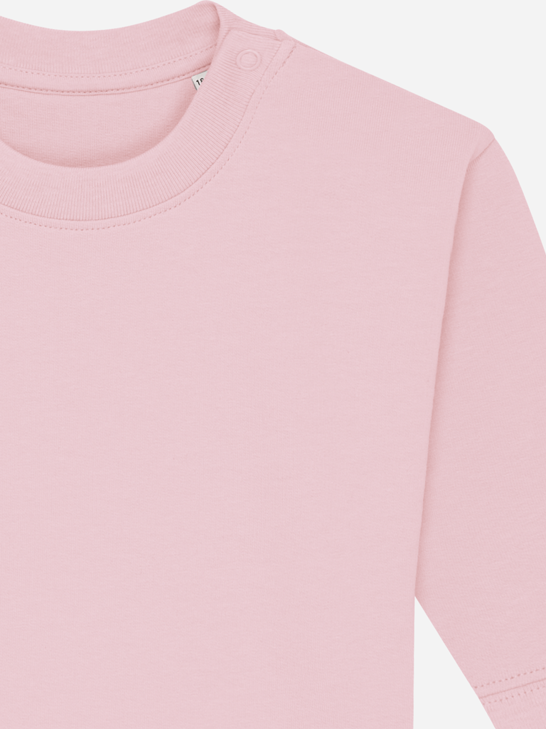 Rosa Bio-Pullover für Kinder mit Druckknöpfen, ideal für festliche Anlässe und personalisierbar.