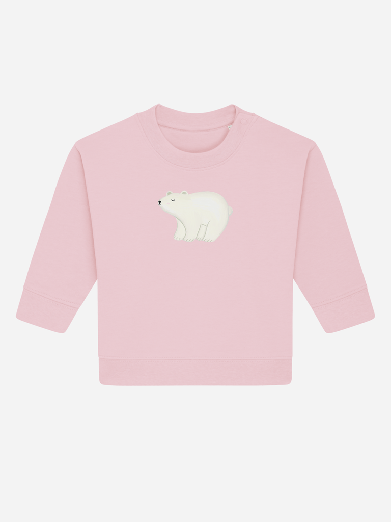 Personalisierbarer rosa Bio-Pullover für Kleinkinder mit süßem Eisbären-Motiv.