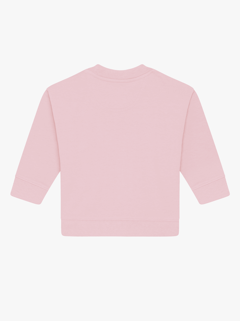 Rückansicht des personalisierbaren Bio-Pullovers (0–3 J.) 'Schaukelpferd': Beliebtes Geschenk zu Weihnachten.