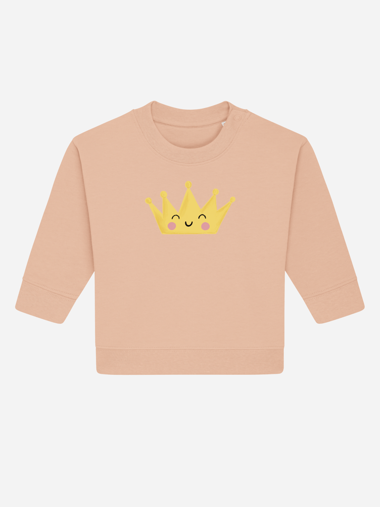 Personalizable bio pullover for babies with a playful crown design, perfect gift for 0-3 years old.