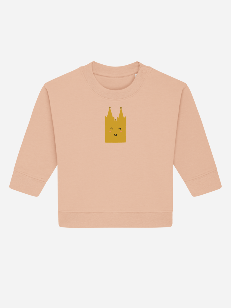 Personalisierbarer Bio-Pullover für Babys mit süßem Kölner Dom-Motiv in rosé, perfekt als Geschenk für Kölner.