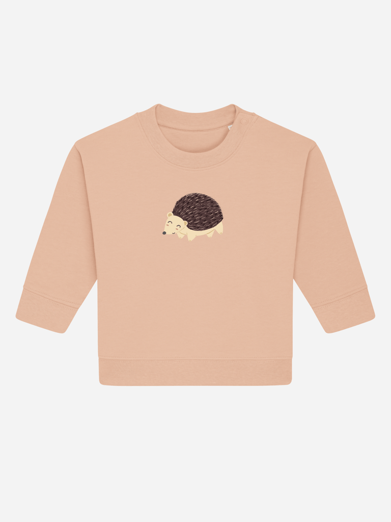 Personalisierbarer Bio-Pullover für Babys in sanftem Rosa mit süßem Igel-Motiv