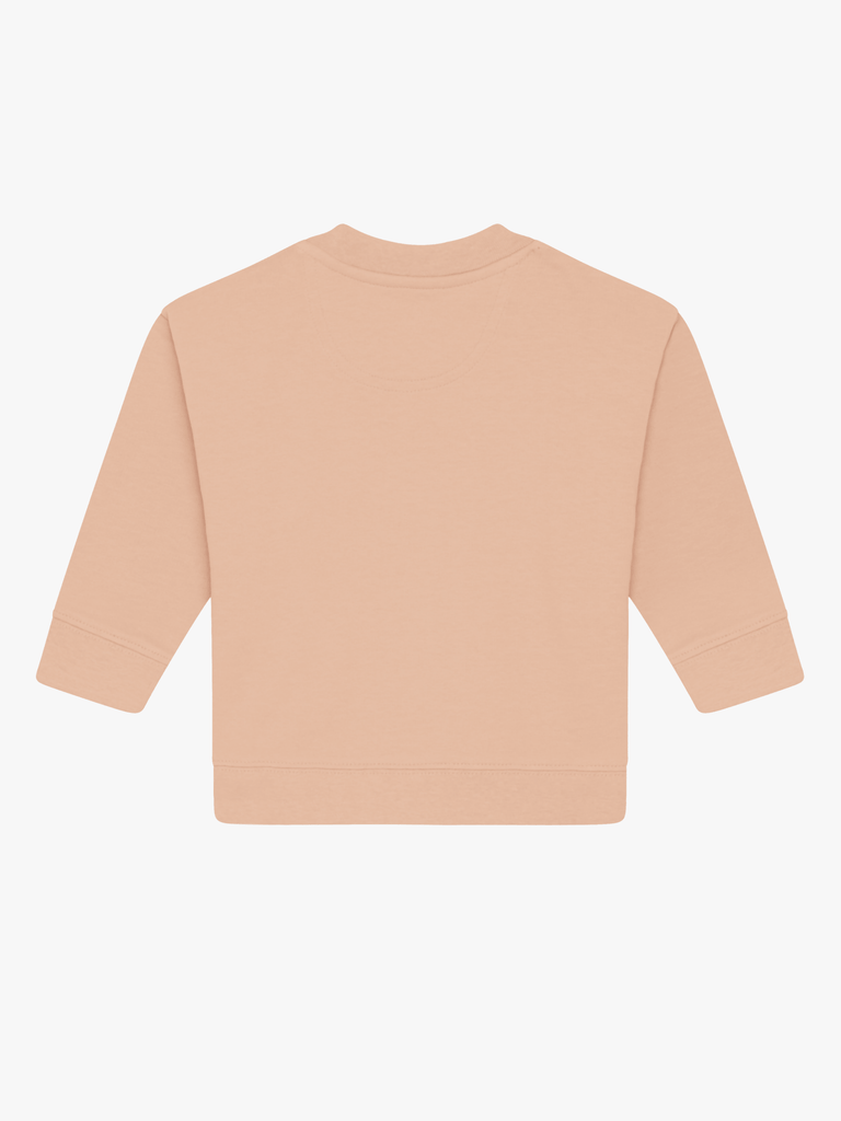 Rückansicht des personalisierbaren Bio-Pullovers (0–3 J.) 'Schaukelpferd': Beliebtes Geschenk zu Weihnachten.