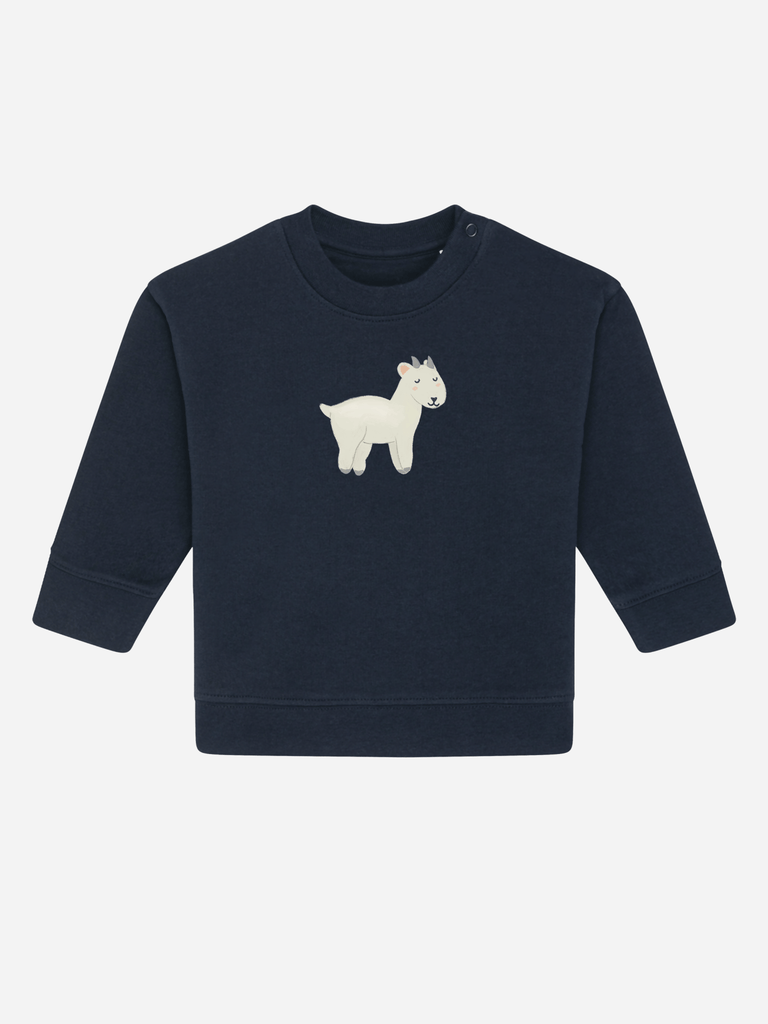 Bio-Baby & Kleinkind Sweater 'Ziege' Farbe: Marineblau Vorderansicht