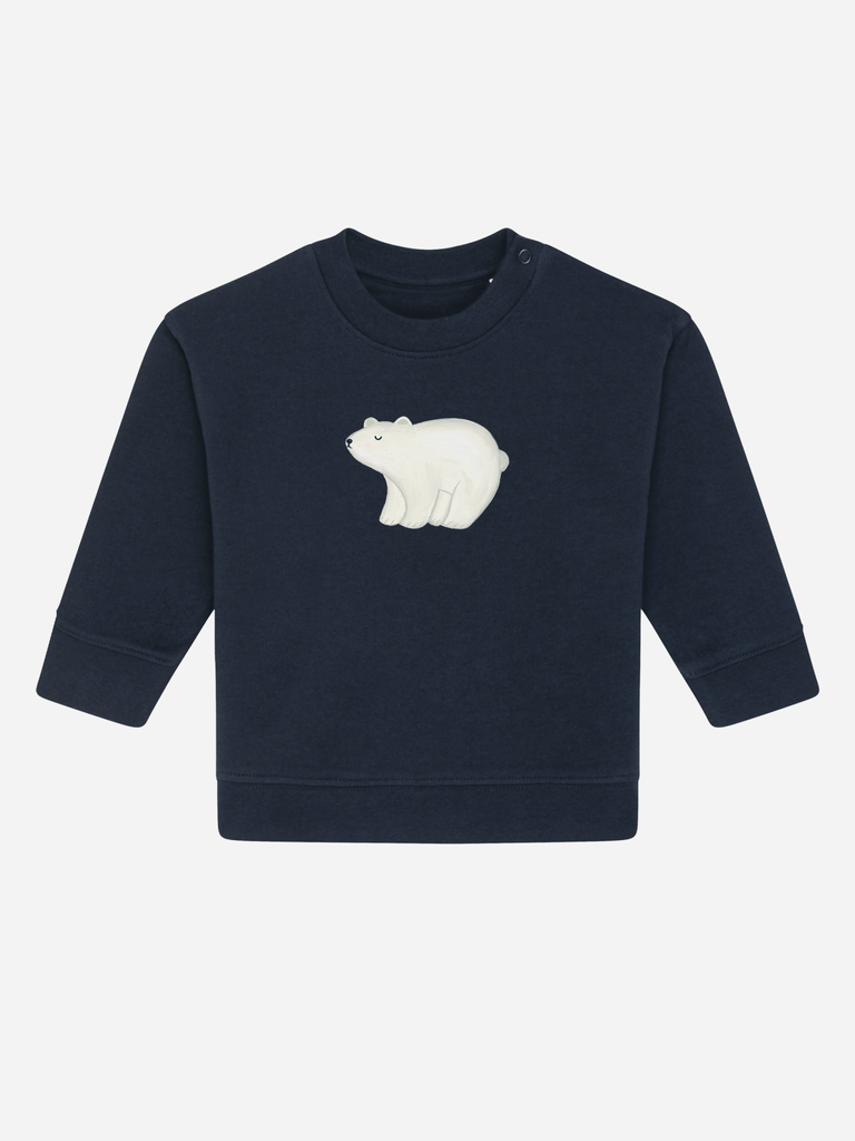 Personalisierbarer Bio-Pullover für Babys (0-3 J.) mit 'Eisbär' Motiv, perfekt als Geschenk für kalte Tage.