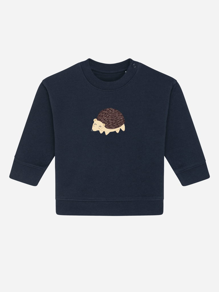 Personalisierbarer Bio-Pullover für Babys mit Igel-Design, ideal für Herbstspaziergänge