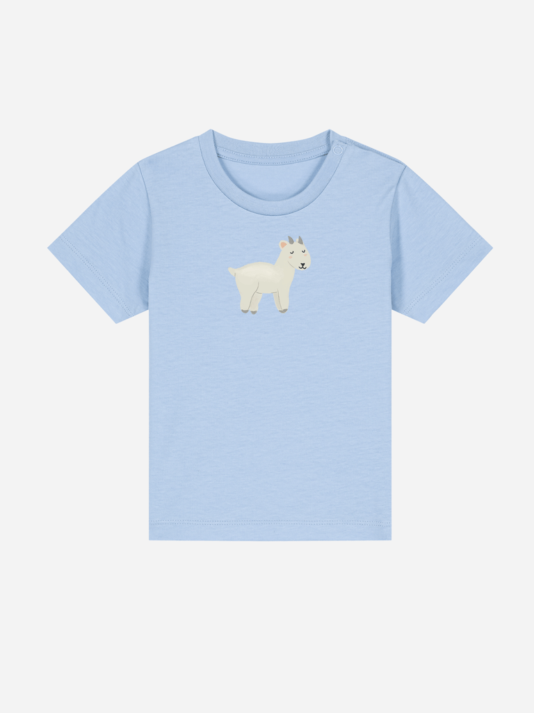 Bio-Kleinkind T-Shirt 'Ziege' - personalisierbar Farbe: Hellblau Vorderansicht