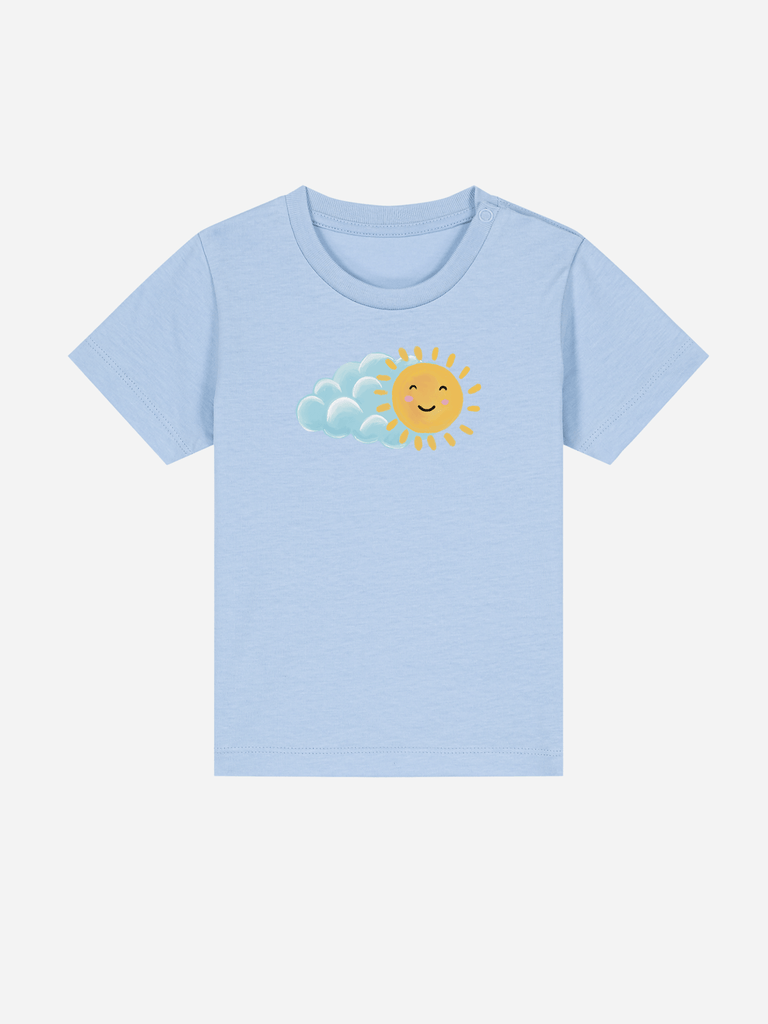 Bio-Kleinkind T-Shirt 'Sonne' - personalisierbar Farbe: Hellblau Vorderansicht