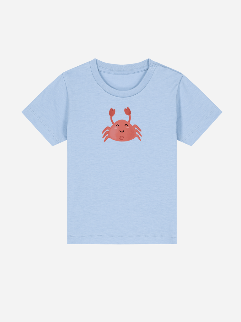Bio-Kleinkind T-Shirt 'Sternzeichen Krebs' - personalisierbar Farbe: Hellblau Vorderansicht