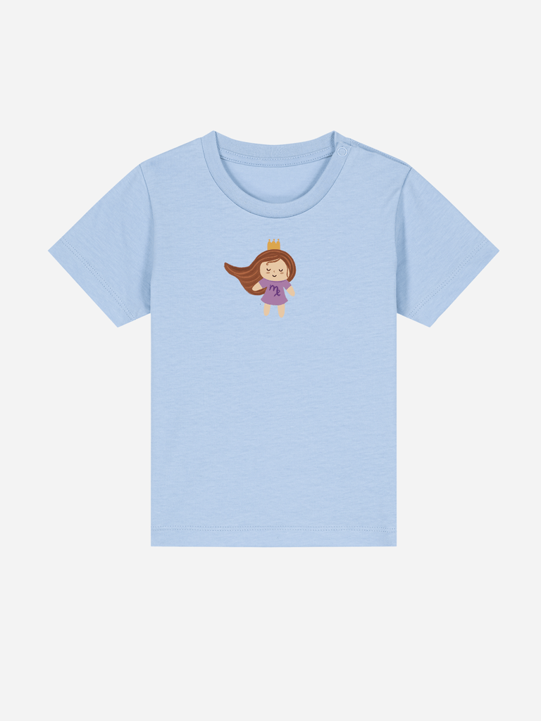 Bio-Kleinkind T-Shirt 'Sternzeichen Jungfrau' - personalisierbar Farbe: Hellblau Vorderansicht