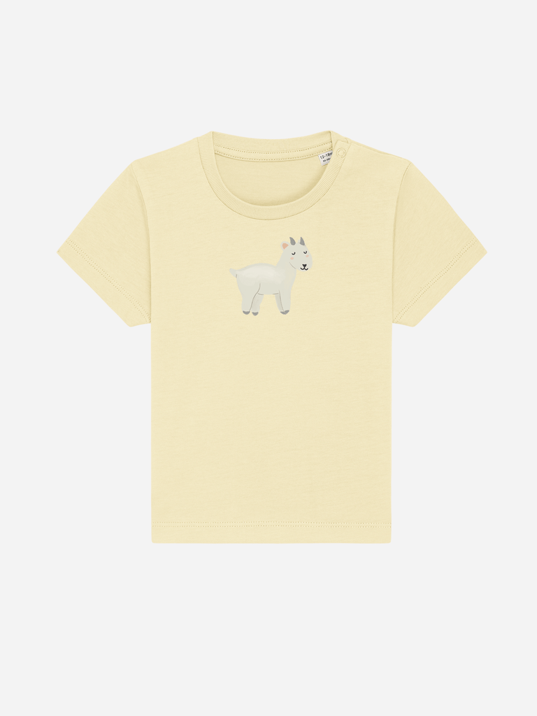 Bio-Kleinkind T-Shirt 'Ziege' - personalisierbar Farbe: Gelb Rücksansichtansicht