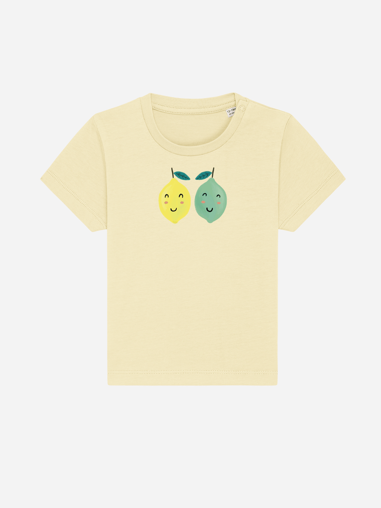 Bio-Kleinkind T-Shirt 'Zitrone/Limette' - personalisierbar Farbe: Gelb Vorderansicht