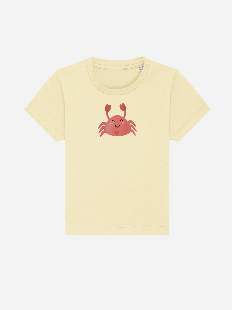 Bio-Kleinkind T-Shirt 'Sternzeichen Krebs' - personalisierbar Farbe: Gelb Rücksansichtansicht