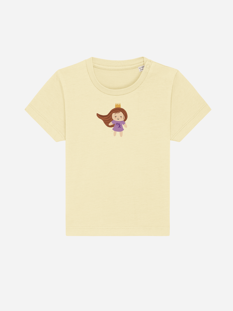 Bio-Kleinkind T-Shirt 'Sternzeichen Jungfrau' - personalisierbar Farbe: Gelb Rücksansichtansicht