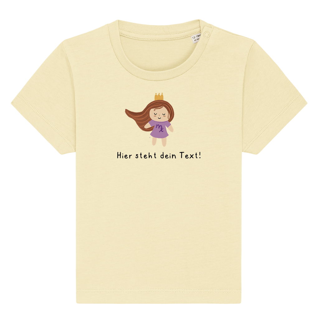 Personalisierbares Bio-T-Shirt Motiv 'Sternzeichen Jungfrau' – Geschenk zur Geburt, Taufe oder zum 1. Geburtstag 