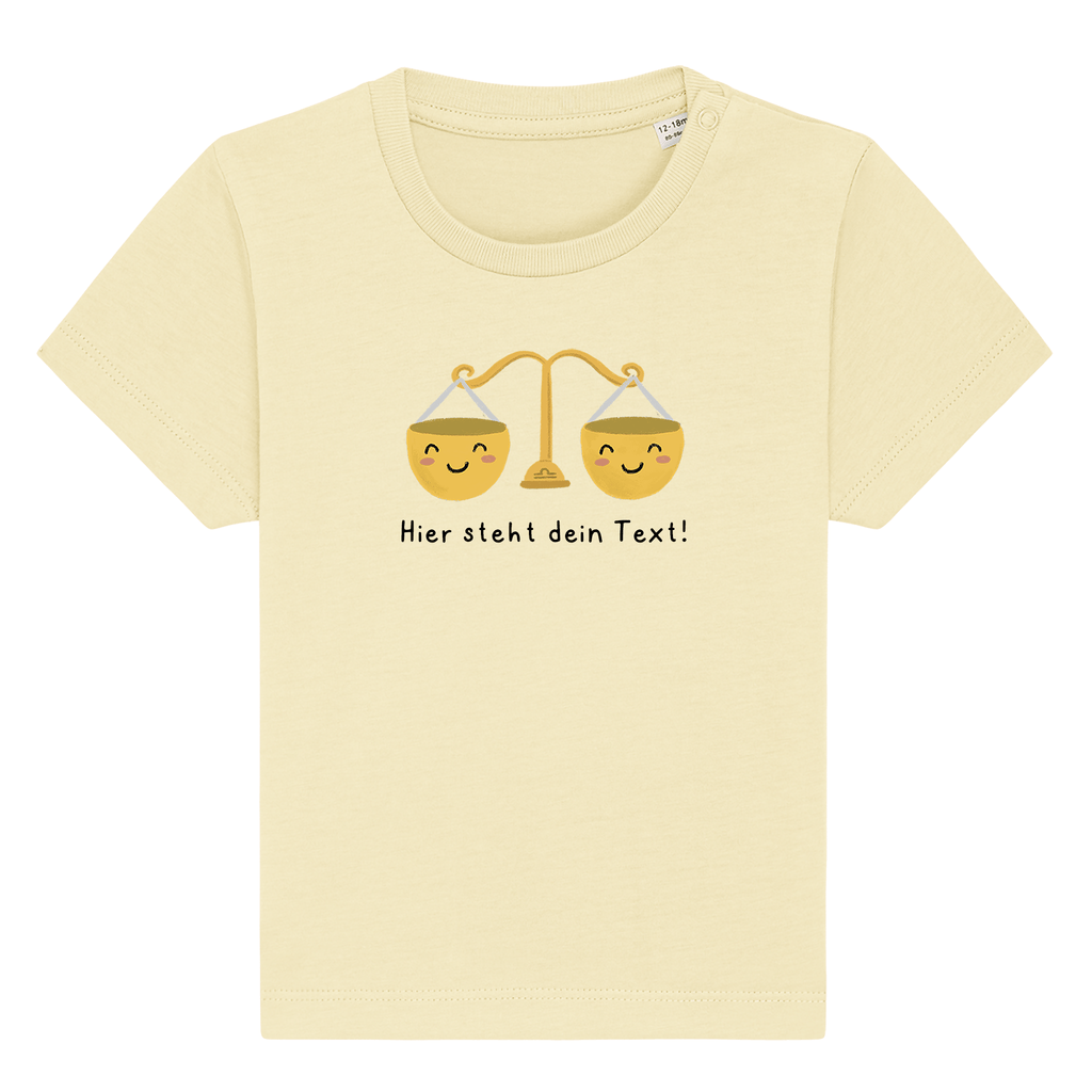 Personalisierbares Bio-T-Shirt Motiv 'Sternzeichen Waage' – Geschenk zur Geburt, Taufe oder zum 1. Geburtstag 