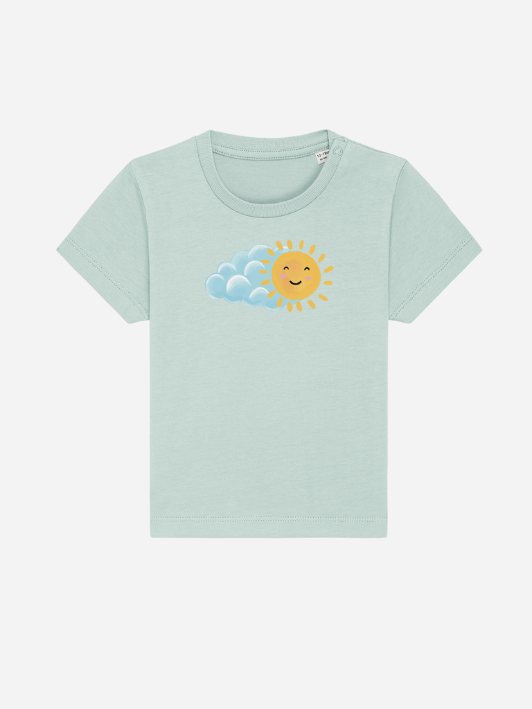 Bio-Kleinkind T-Shirt 'Sonne' - personalisierbar Farbe: Türkis Vorderansicht