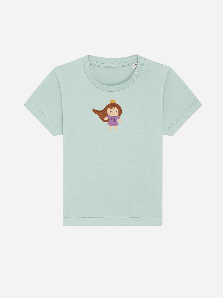 Bio-Kleinkind T-Shirt 'Sternzeichen Jungfrau' - personalisierbar Farbe: Türkis Vorderansicht