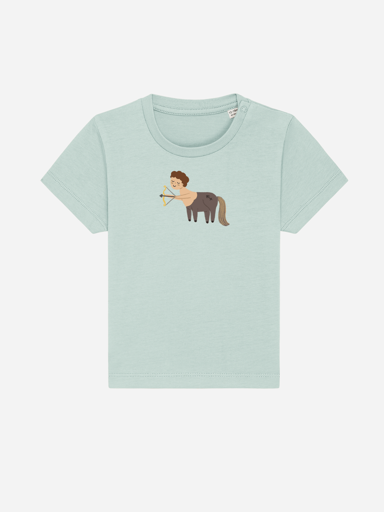 Bio-Kleinkind T-Shirt 'Sternzeichen Schütze' - personalisierbar Farbe: Türkis Rücksansichtansicht