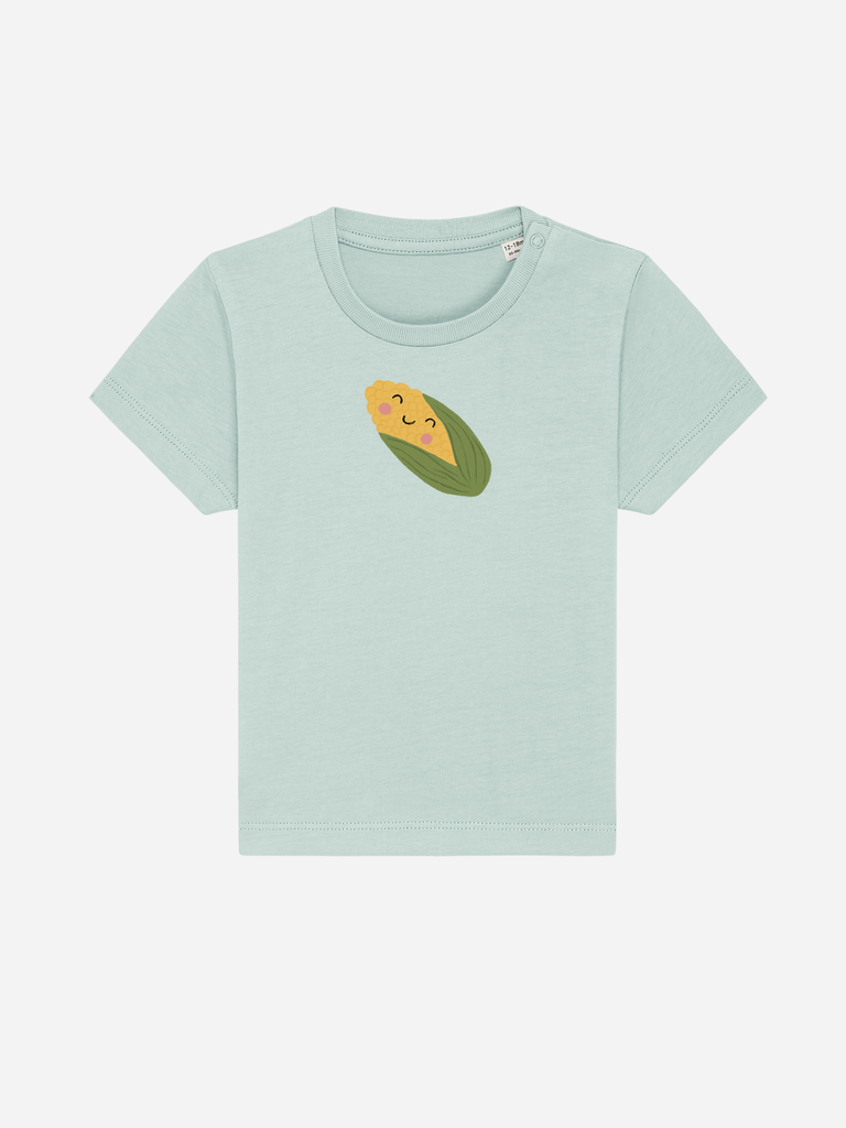 Bio-Kleinkind T-Shirt 'Mais' - personalisierbar Farbe: Türkis Vorderansicht