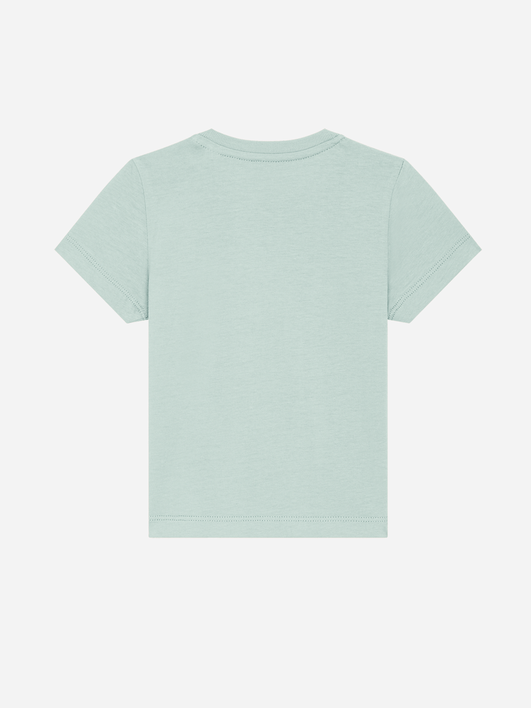 Rückansicht eines personalisierbaren Bio-T-Shirts in Mintgrün für Babys (0-3 J.)