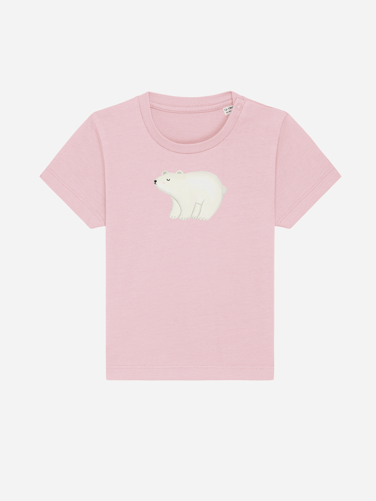 Personalisierbares Bio-T-Shirt für Kinder, rosa mit niedlichem Eisbär-Motiv, ideal für Winterbabys.