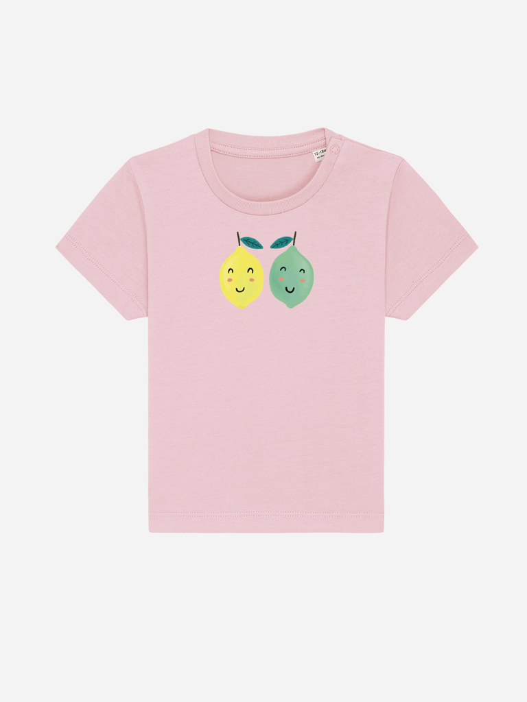 Bio-Kleinkind T-Shirt 'Zitrone/Limette' - personalisierbar Farbe: Rosa Vorderansicht