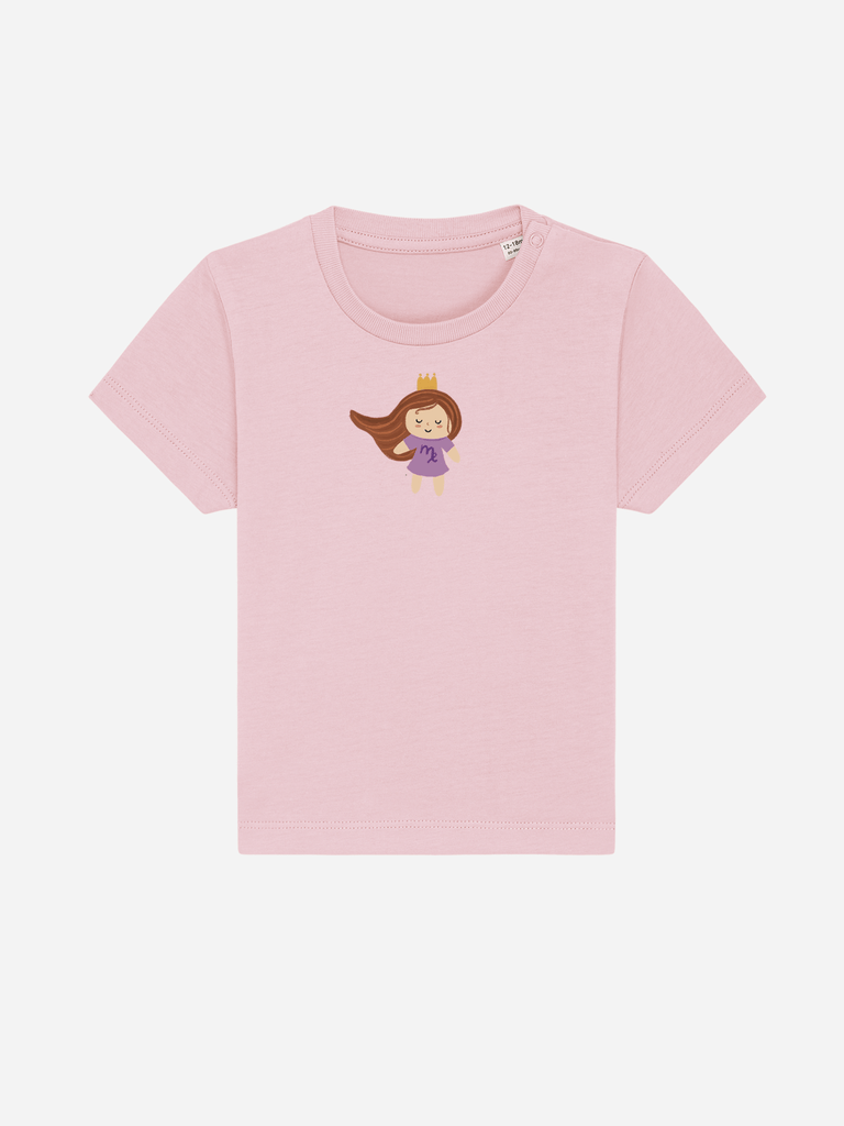 Bio-Kleinkind T-Shirt 'Sternzeichen Jungfrau' - personalisierbar Farbe: Rosa Vorderansicht