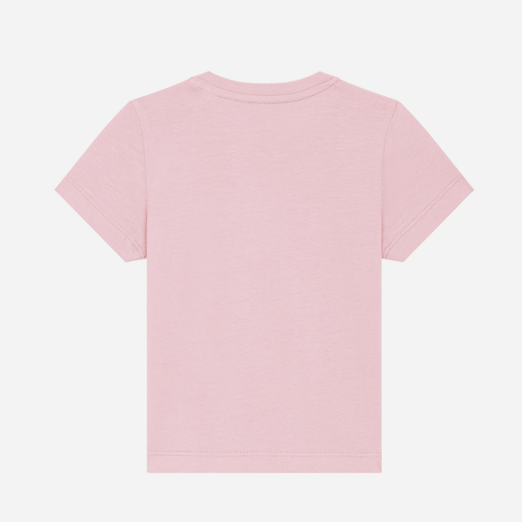 Rückansicht eines personalisierbaren Bio-T-Shirts in Rosa für Kleinkinder (0-3 J.)