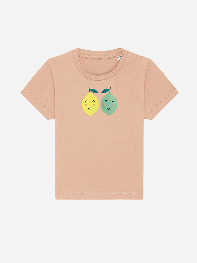 Bio-Kleinkind T-Shirt 'Zitrone/Limette' - personalisierbar Farbe: Orange Vorderansicht