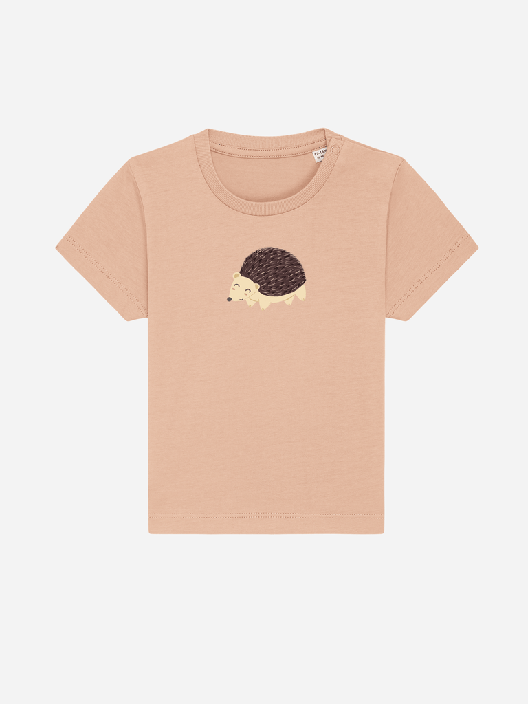 Personalisierbares Bio-T-Shirt für Babys mit Igel-Motiv, ideal als Geschenk für Mädchen und Jungen.