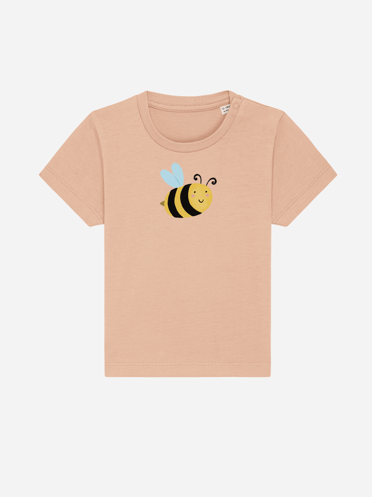Personalisierbares Bio-T-Shirt (0–3 J.) 'Biene' mit fröhlichem Bienenmotiv für den Kita-Start.