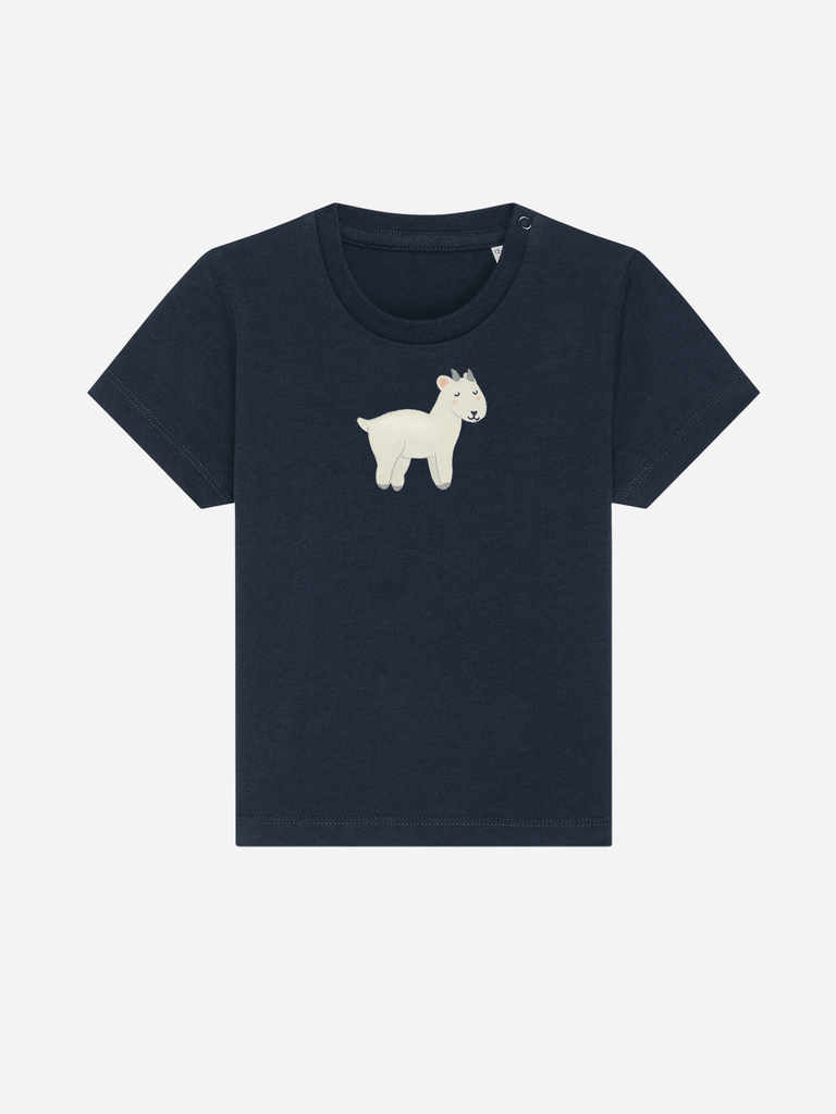 Bio-Kleinkind T-Shirt 'Ziege' - personalisierbar Farbe: Marineblau Vorderansicht