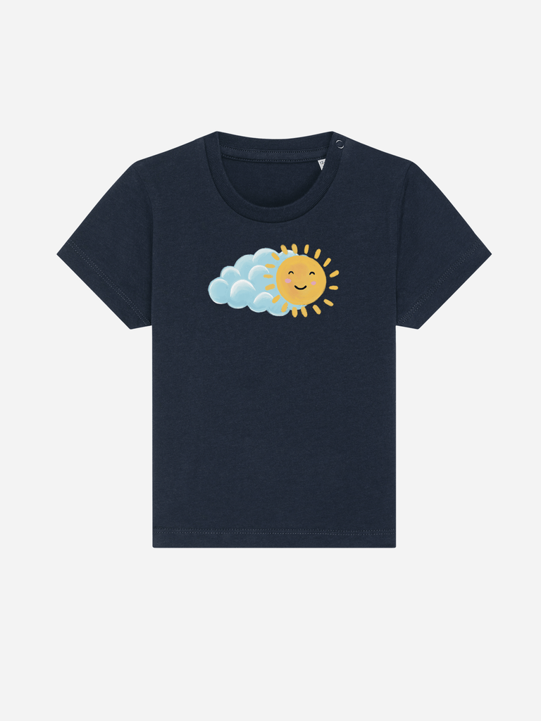 Bio-Kleinkind T-Shirt 'Sonne' - personalisierbar Farbe: Marineblau Vorderansicht