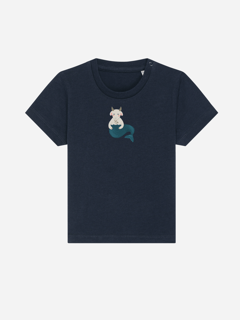 Bio-Kleinkind T-Shirt 'Sternzeichen Steinbock' - personalisierbar Farbe: Marineblau Vorderansicht