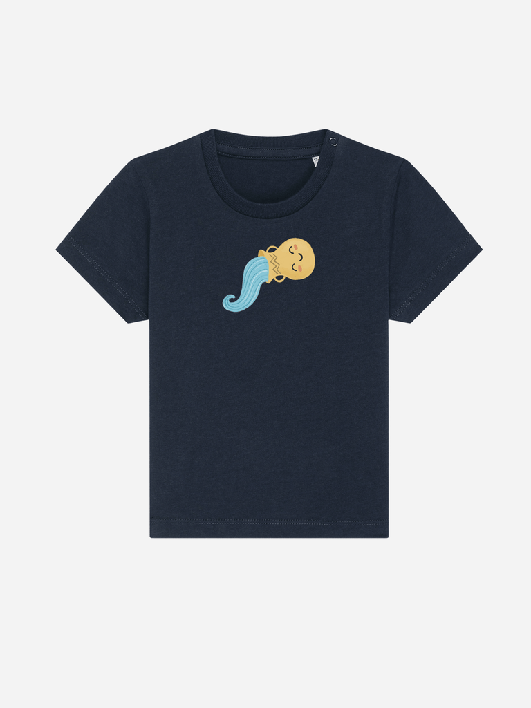 Bio-Kleinkind T-Shirt 'Sternzeichen Wassermann' - personalisierbar Farbe: Marineblau Vorderansicht