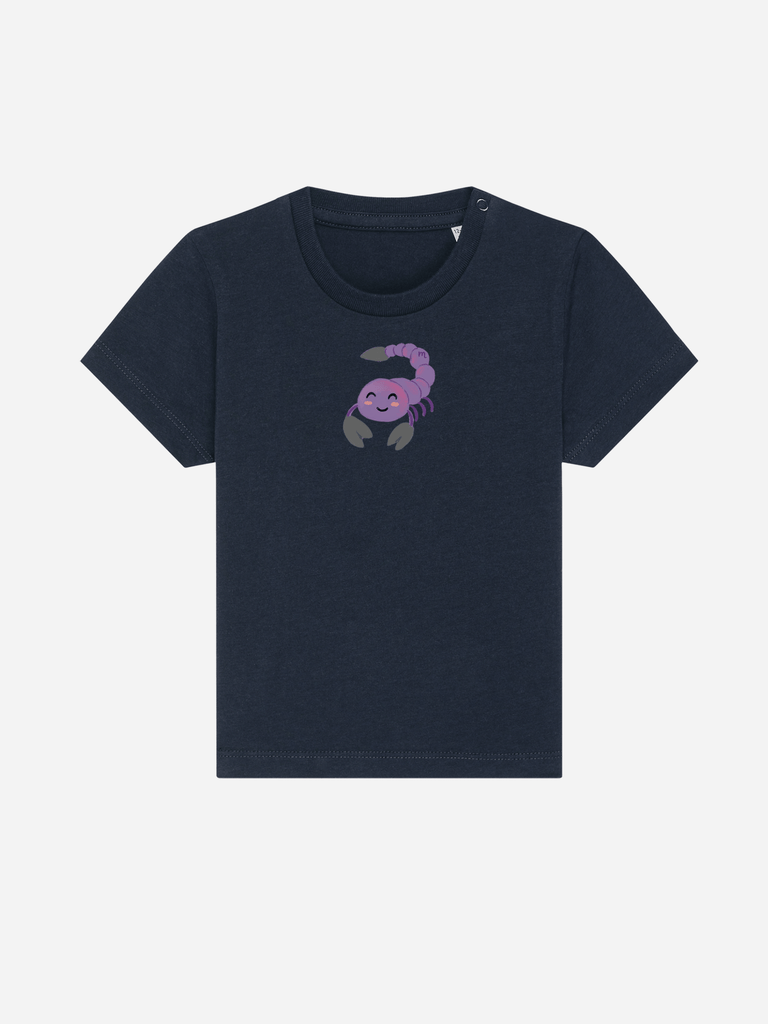 Bio-Kleinkind T-Shirt 'Sternzeichen Skorpion' - personalisierbar Farbe: Marineblau Vorderansicht