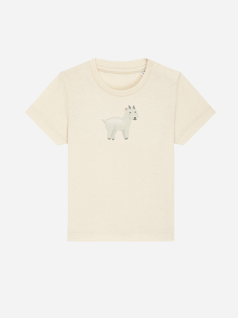 Bio-Kleinkind T-Shirt 'Ziege' - personalisierbar Farbe: Natur Vorderansicht