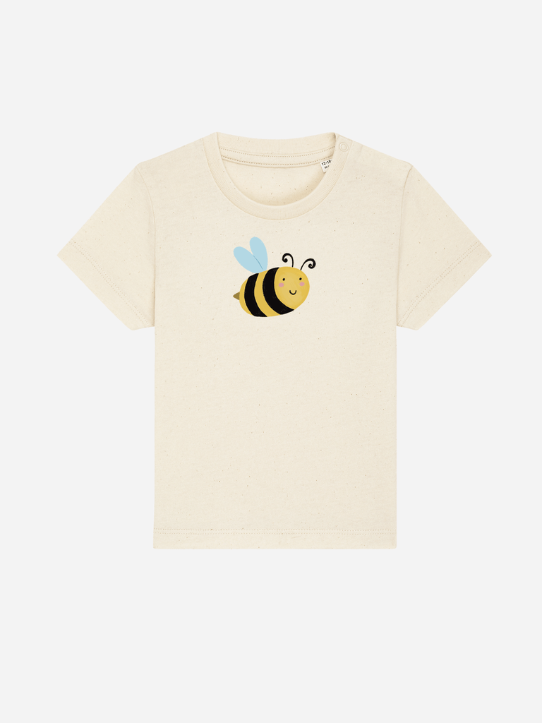 Personalisierbares Bio-T-Shirt (0–3 J.) mit Bienenmotiv, ideal für den Kita-Start und personalisierbar.